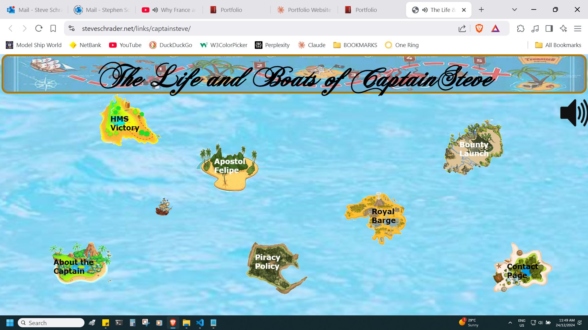 Main screen for the CaptainSteve website