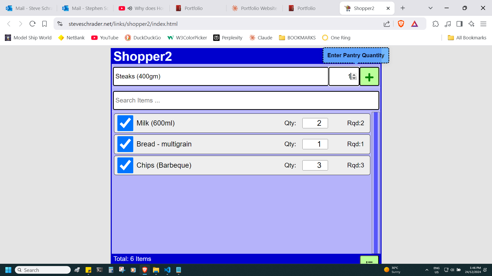 Adding items to shopping list