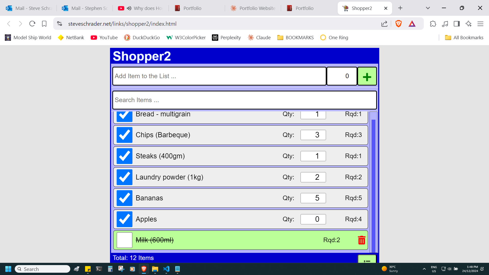 Deleting item from shopping list